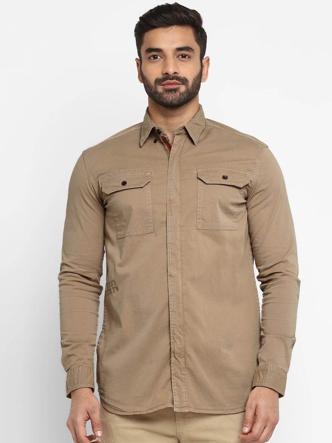 royal enfield men khaki regular fit solid casual shirt