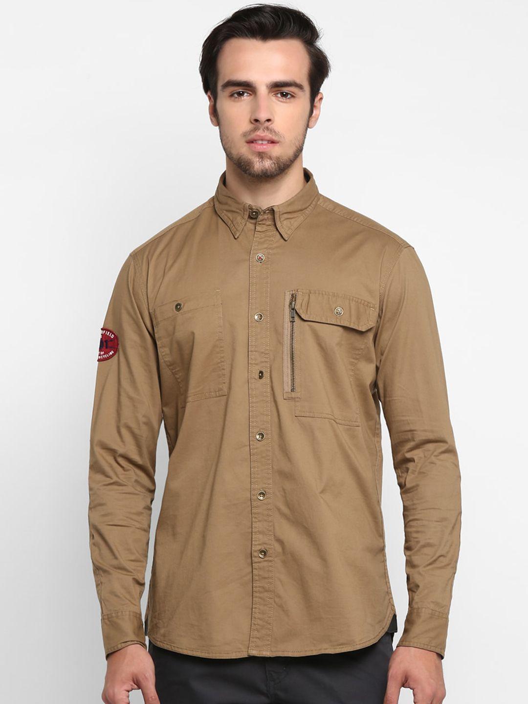 royal enfield men khaki regular fit solid casual shirt