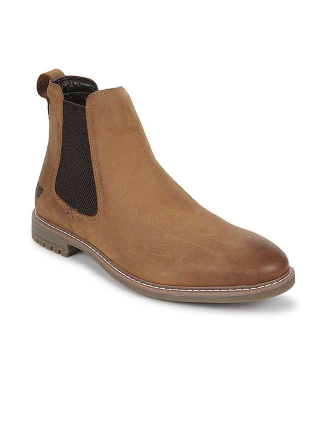 royal enfield men mid-top leather chelsea boots