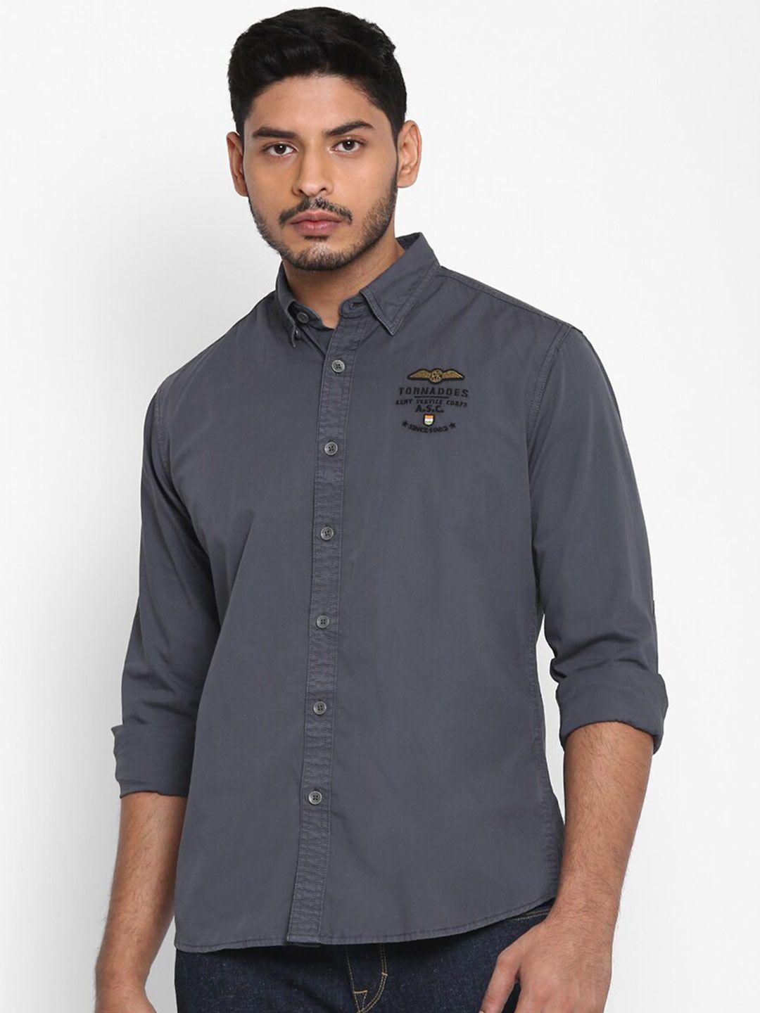 royal enfield men navy blue opaque casual shirt