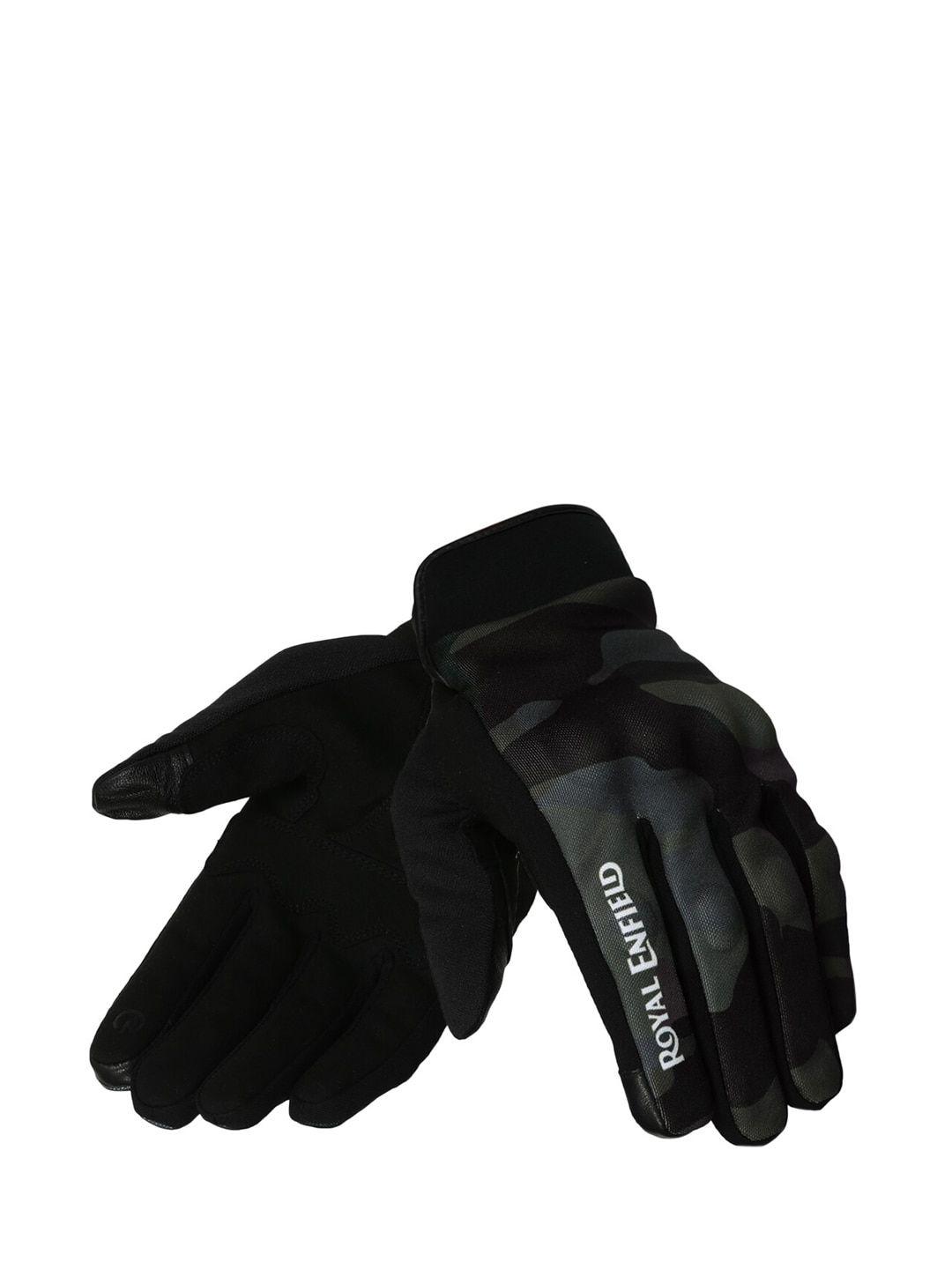 royal enfield men olive green & black camo printed intrepid riding gloves