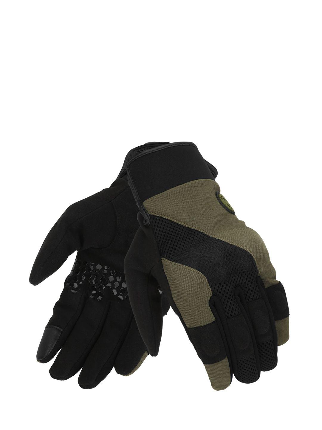 royal enfield men olive green & black colourblocked gloves