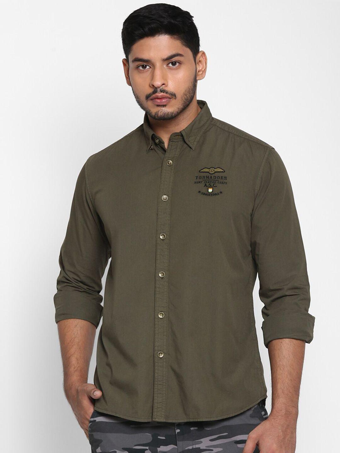 royal enfield men olive green opaque casual shirt