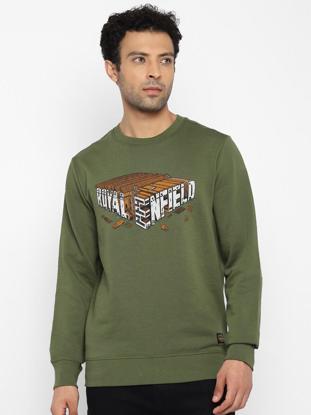 royal enfield men olive green printed sweatshirt