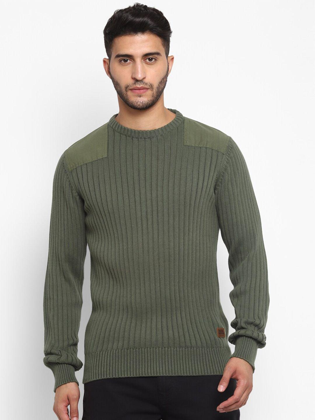 royal enfield men olive green ribbed pullover sweater