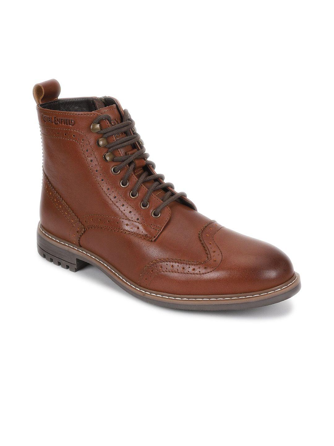 royal enfield men torque perforated leather mid-top regular boots
