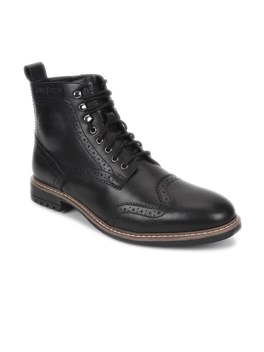 royal enfield men torque perforated leather mid-top regular boots