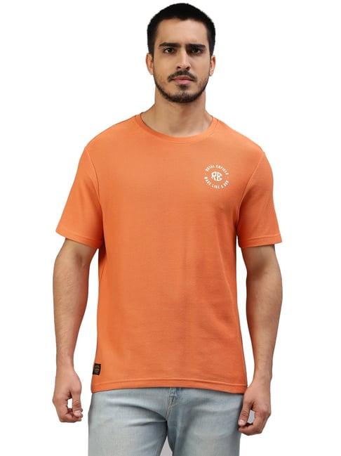 royal enfield mlg classic peach regular fit logo print crew t-shirt