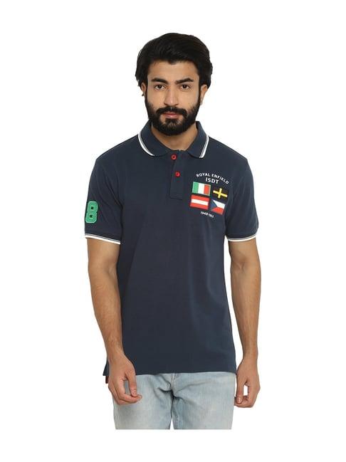 royal enfield navy cotton flag polo t-shirt