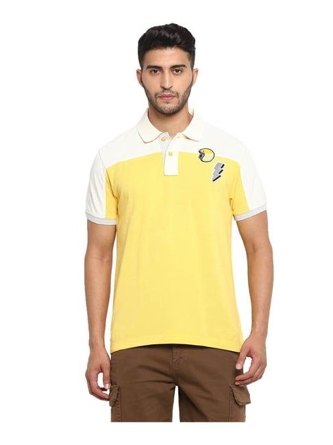 royal enfield off white & yellow colour-block polo t-shirt