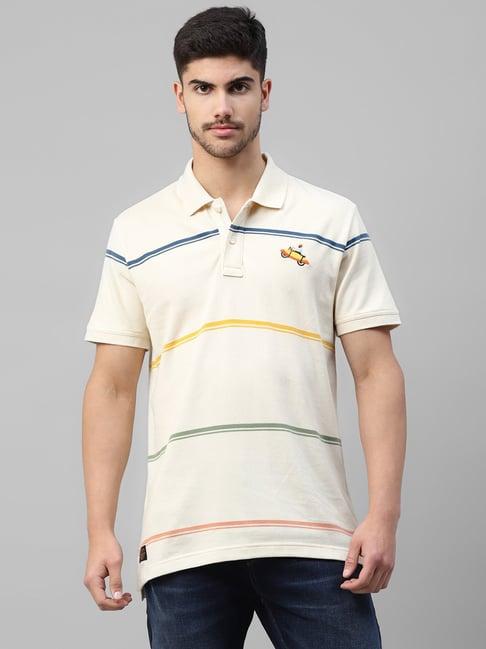 royal enfield off white regular fit thick & thin pin polo t-shirt