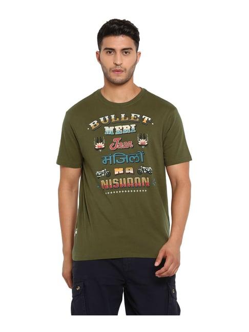 royal enfield olive graphic print t-shirt