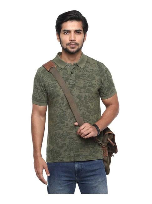 royal enfield olive printed polo t-shirt