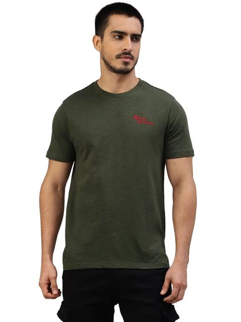 royal enfield peak pursuit dark olive regular fit printed crew t-shirt