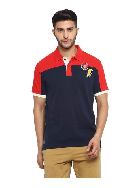 royal enfield red & navy colour-block polo t-shirt