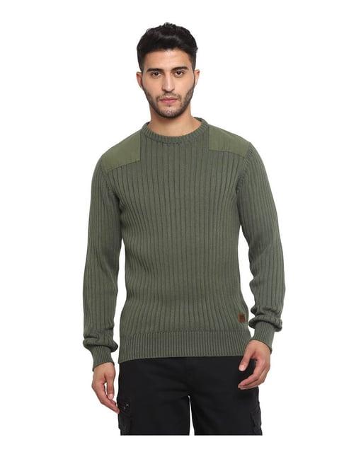 royal enfield rifle green self striped sweater