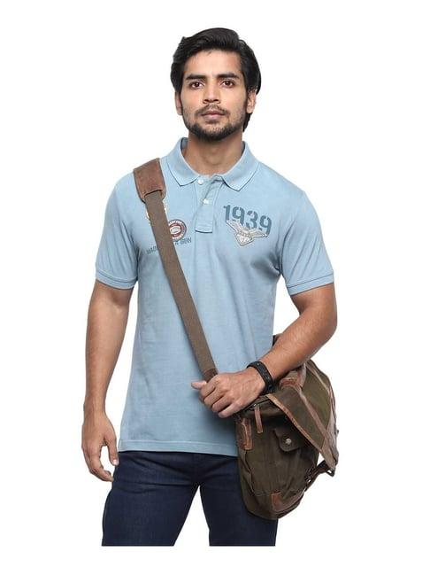 royal enfield sea blue cotton polo t-shirt