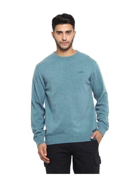 royal enfield sky blue flatknit crew neck sweater