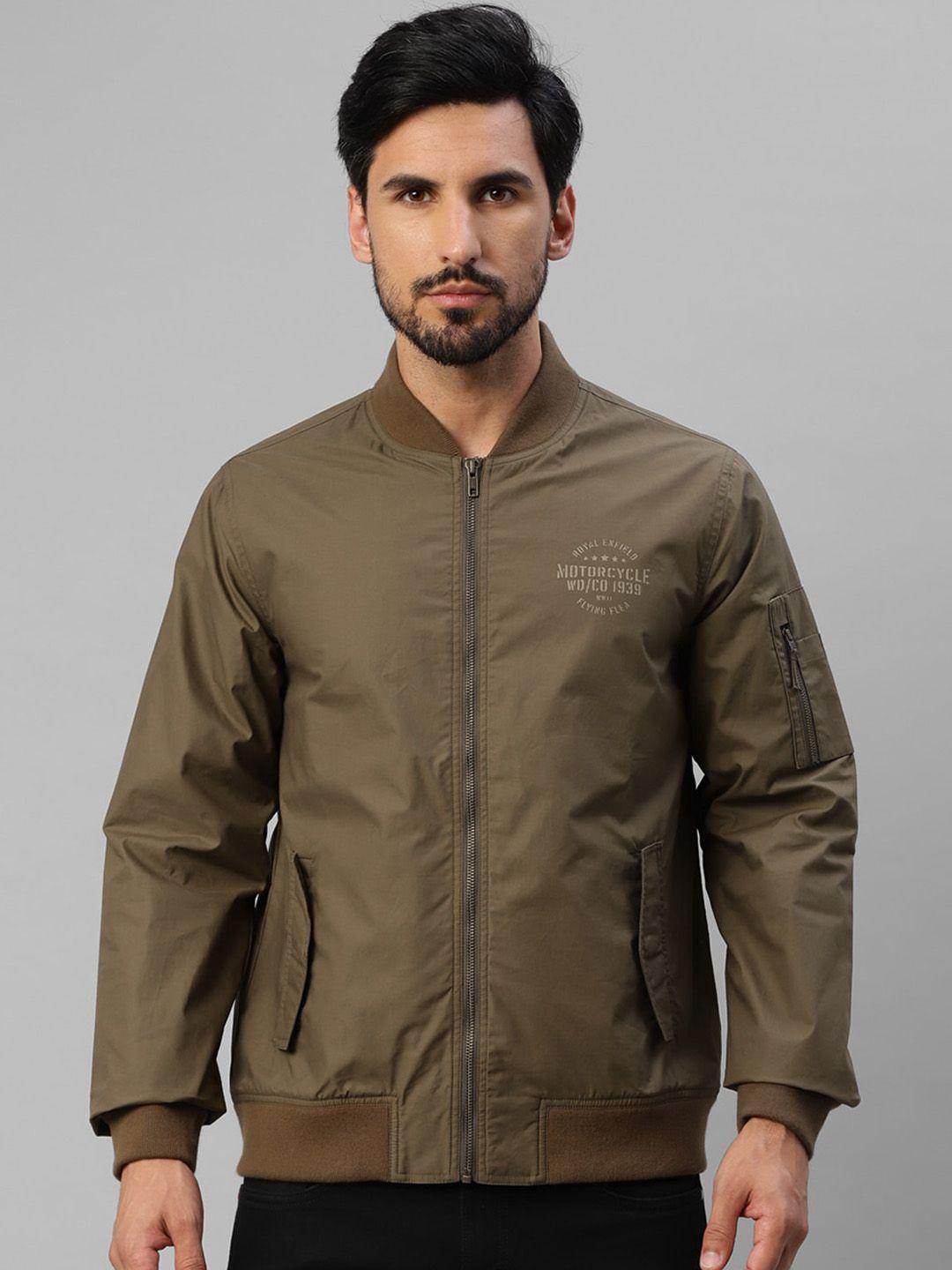 royal enfield stand collar bomber jacket with zip detail