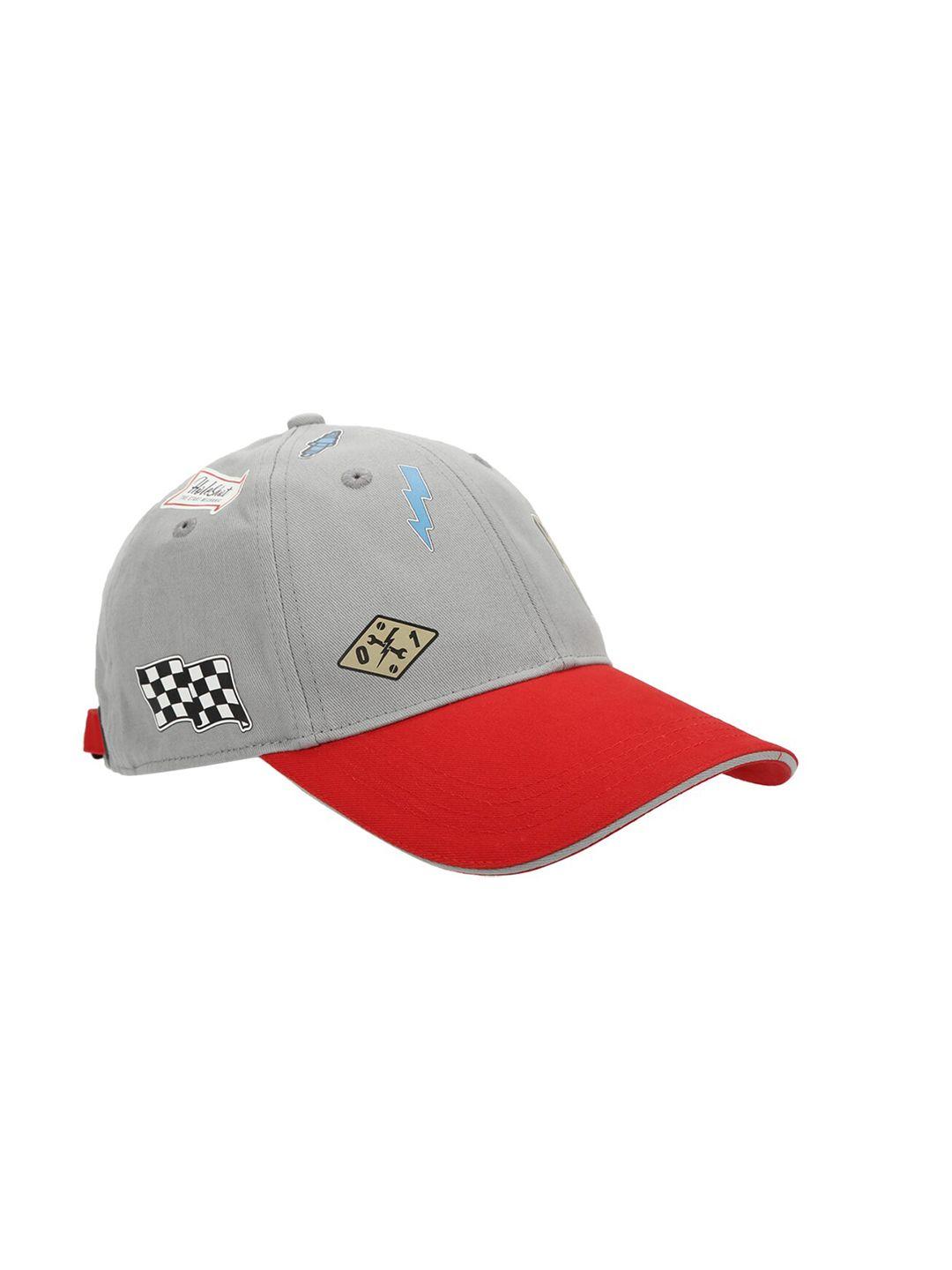 royal enfield unisex grey & red digital printed cotton baseball cap