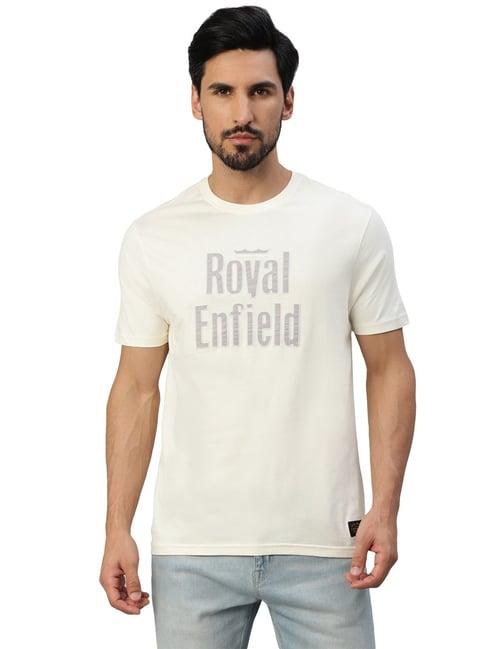 royal enfield urban edge off white regular fit printed crew t-shirt