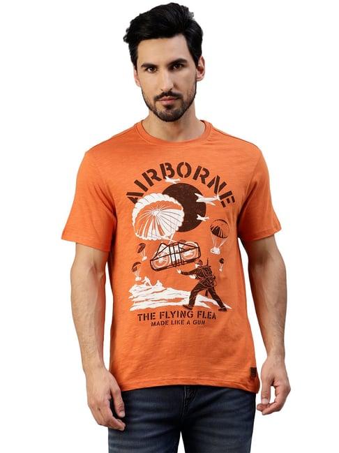 royal enfield urban warrior orange regular fit printed crew t-shirt