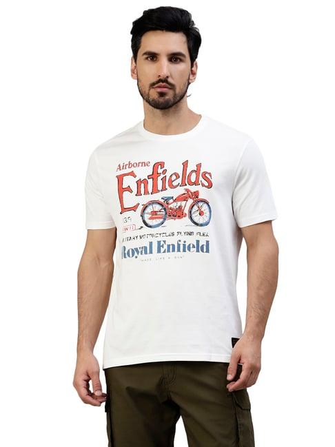 royal enfield vintage flea white regular fit printed crew t-shirt