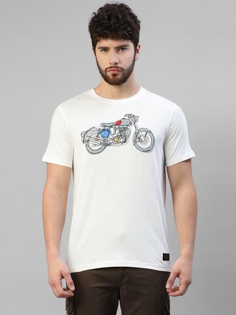 royal enfield white regular fit motorcycle print t-shirt