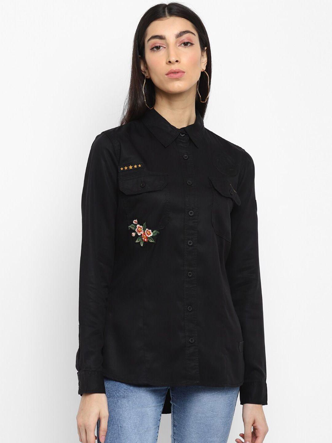 royal enfield women black embroidered casual shirt