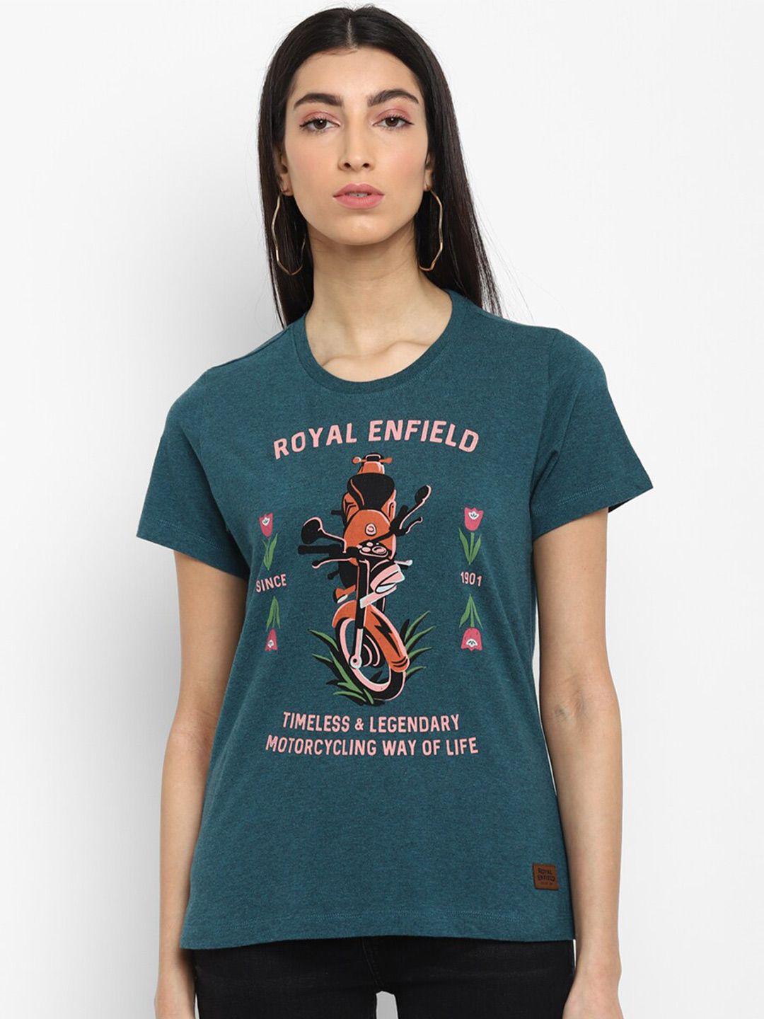 royal enfield women green typography printed t-shirt