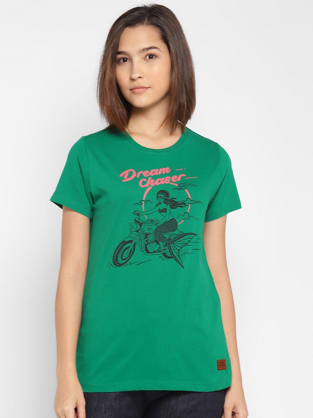 royal enfield women green typography printed t-shirt