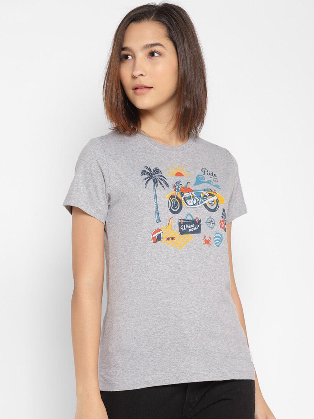 royal enfield women grey printed t-shirt