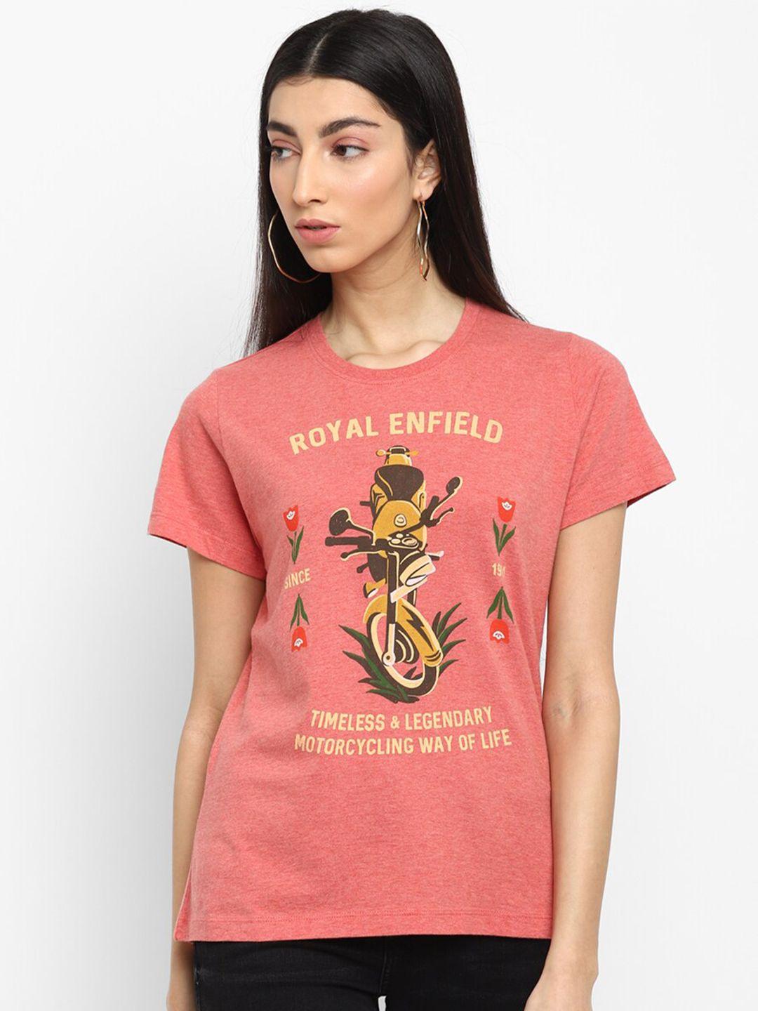 royal enfield women pink printed tropical t-shirt