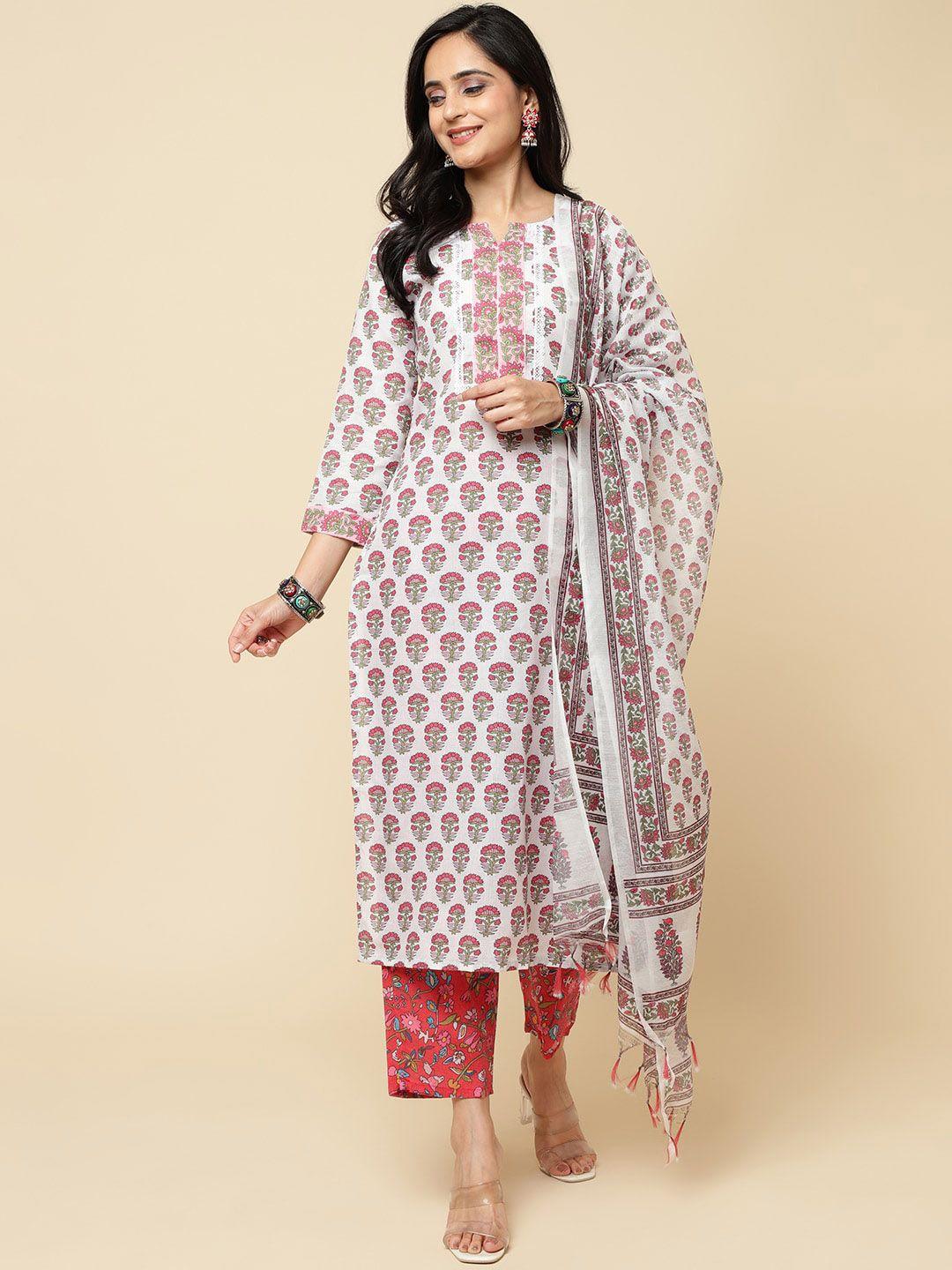 royal export ethnic motifs printed straight kurta & trousers with dupatta