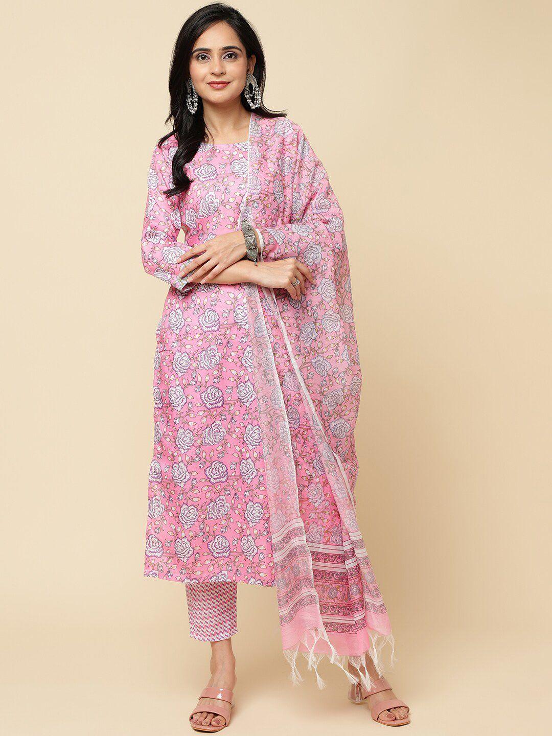 royal export floral printed straight kurta & trousers with dupatta