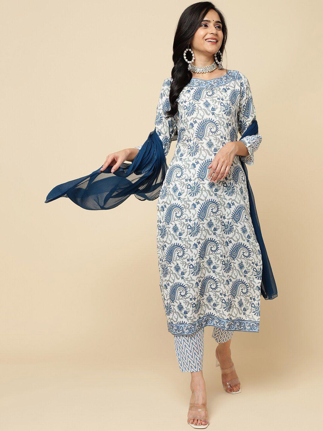 royal export paisley printed straight kurta & trousers with dupatta