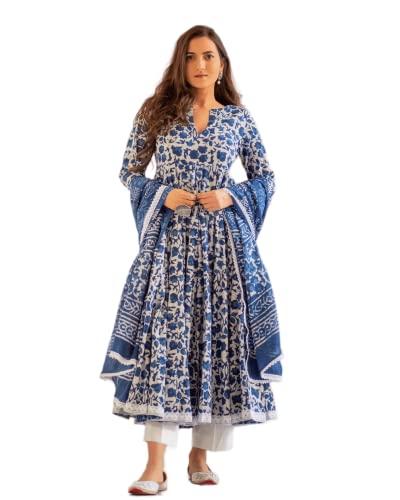 royal export women's flared floral printed salwar suit set (large)