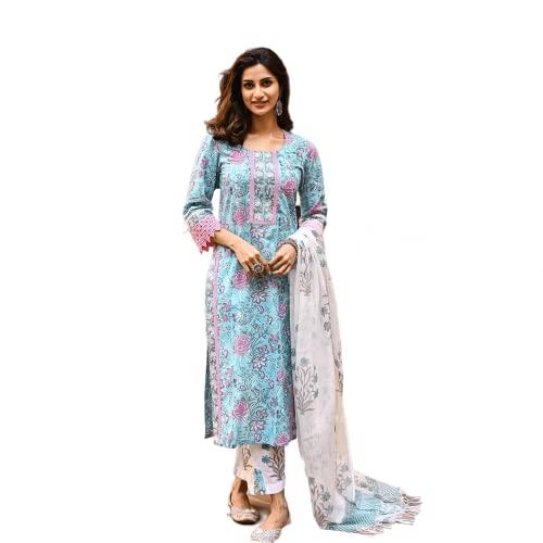 royal export women's skyblue floral printed salwar suit set