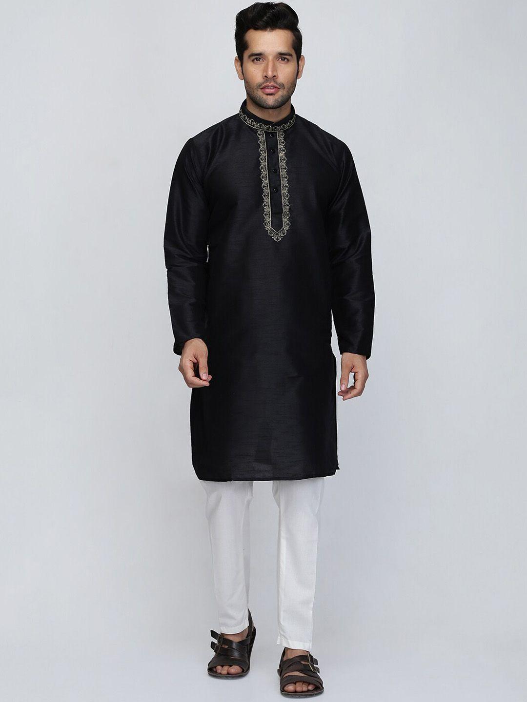 royal kurta ethnic motifs embroidered dupion silk kurta with churidar