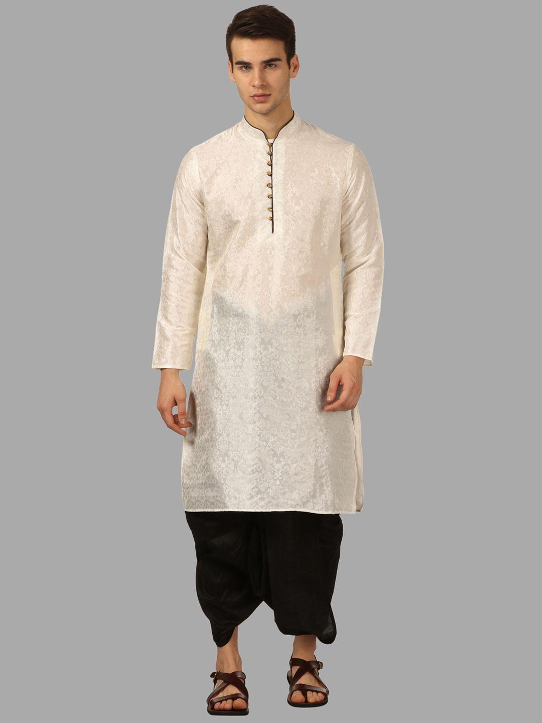 royal kurta men beige floral printed kurta with dhoti pants