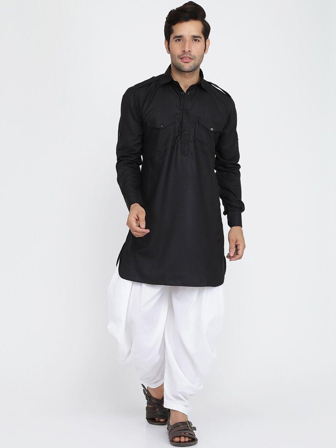 royal kurta men black pleated pure cotton kurti with patiala