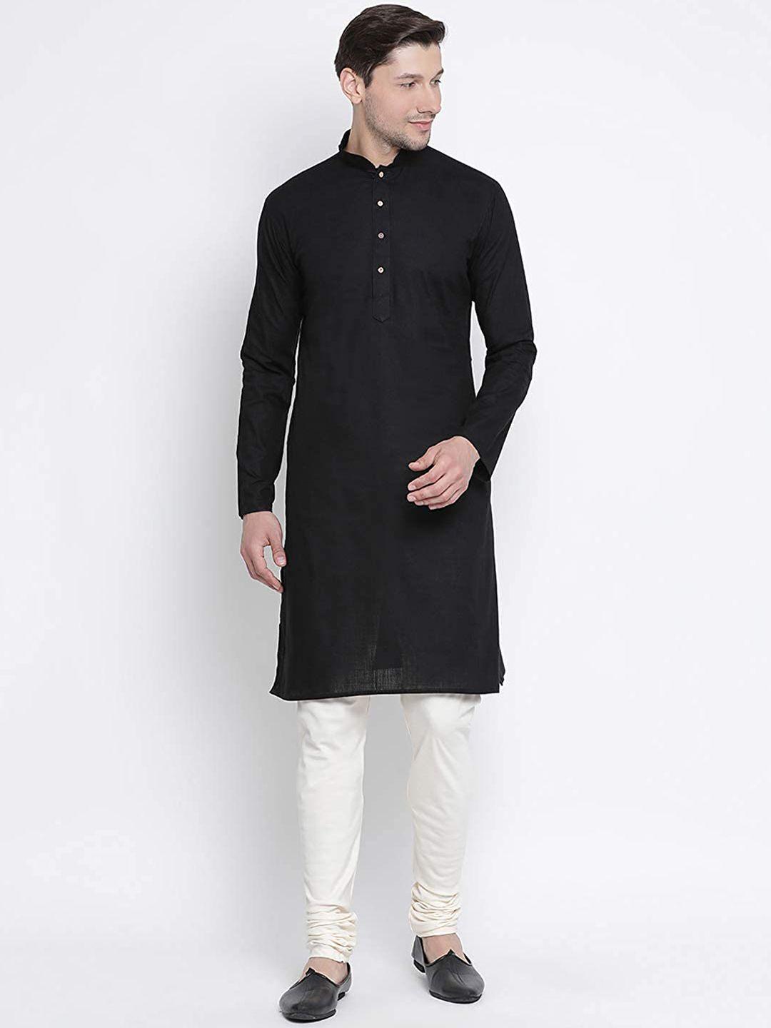 royal kurta men black pure cotton kurta with churidar