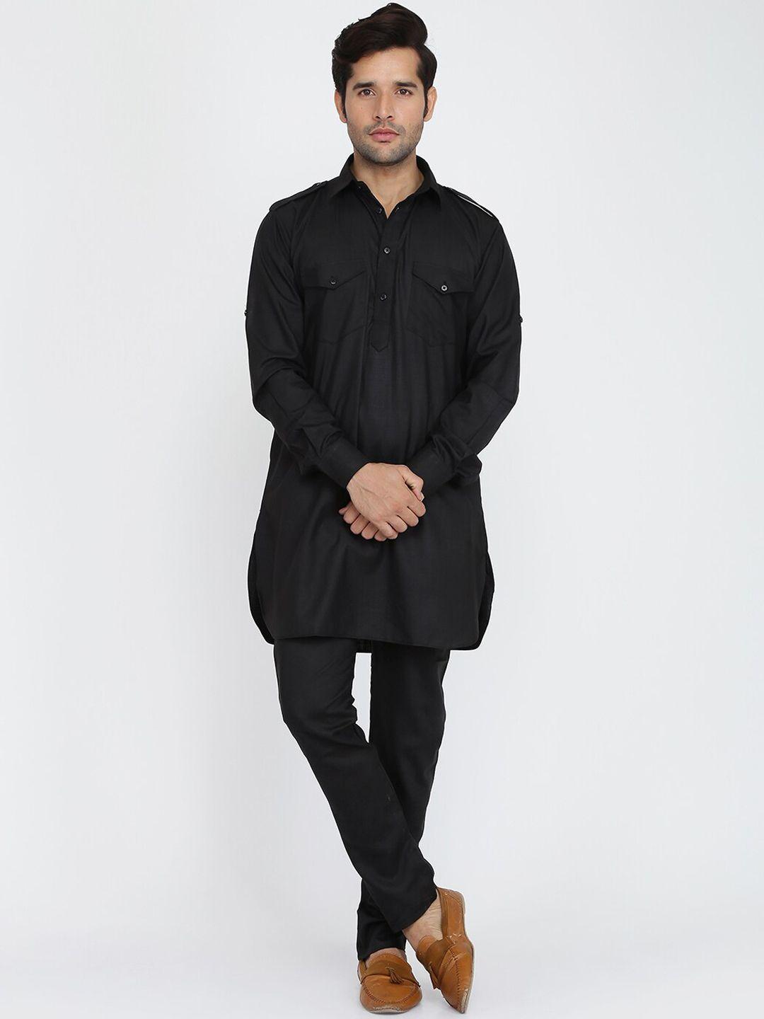 royal kurta men black pure cotton pathani  kurta with pyjamas
