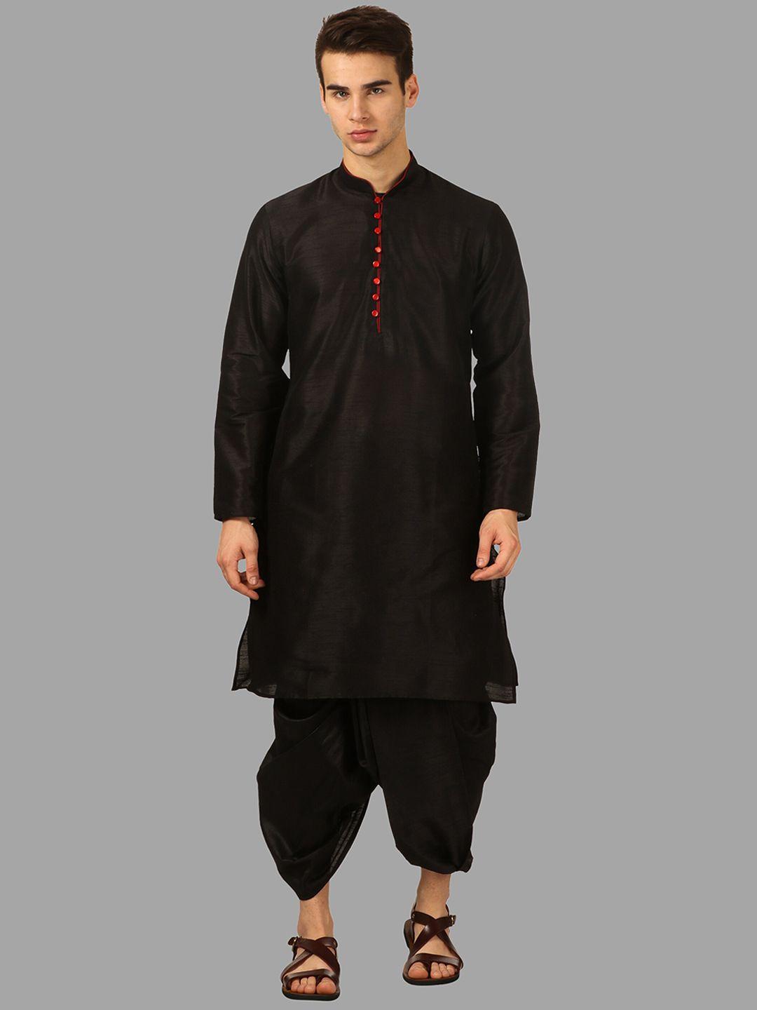 royal kurta men black solid kurta with dhoti pants