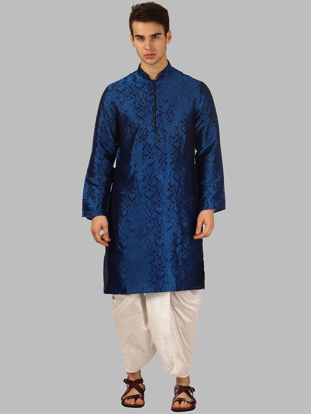 royal kurta men blue ethnic motifs kurta with dhoti pants