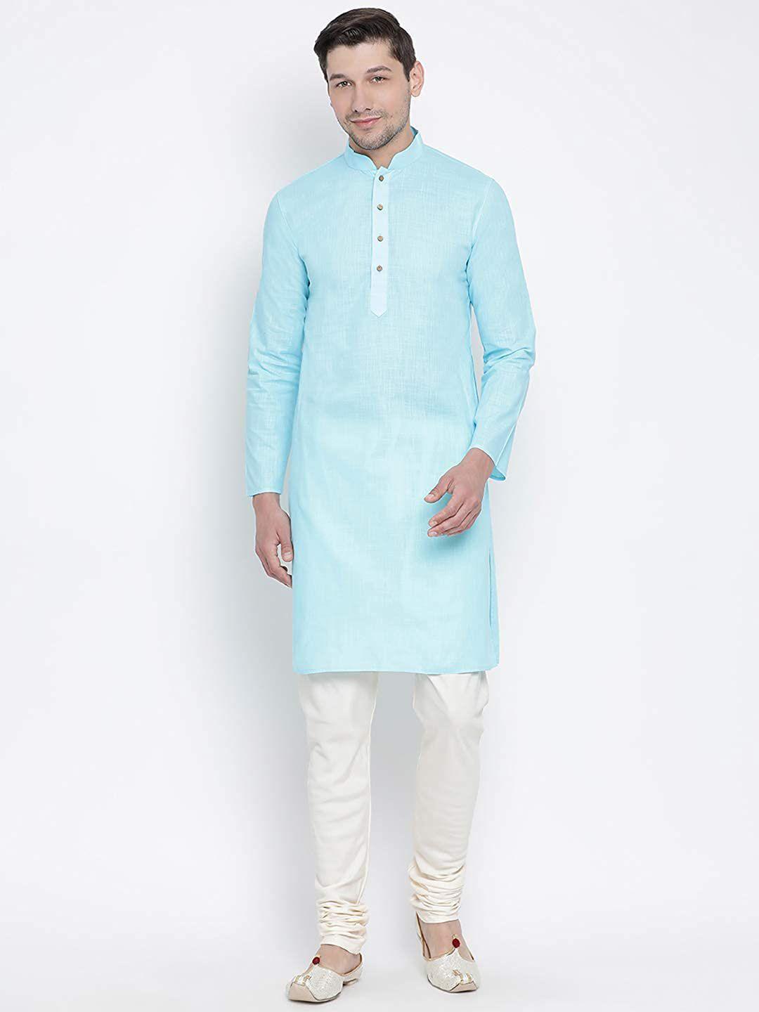 royal kurta men blue solid pure cotton kurta with pyjamas