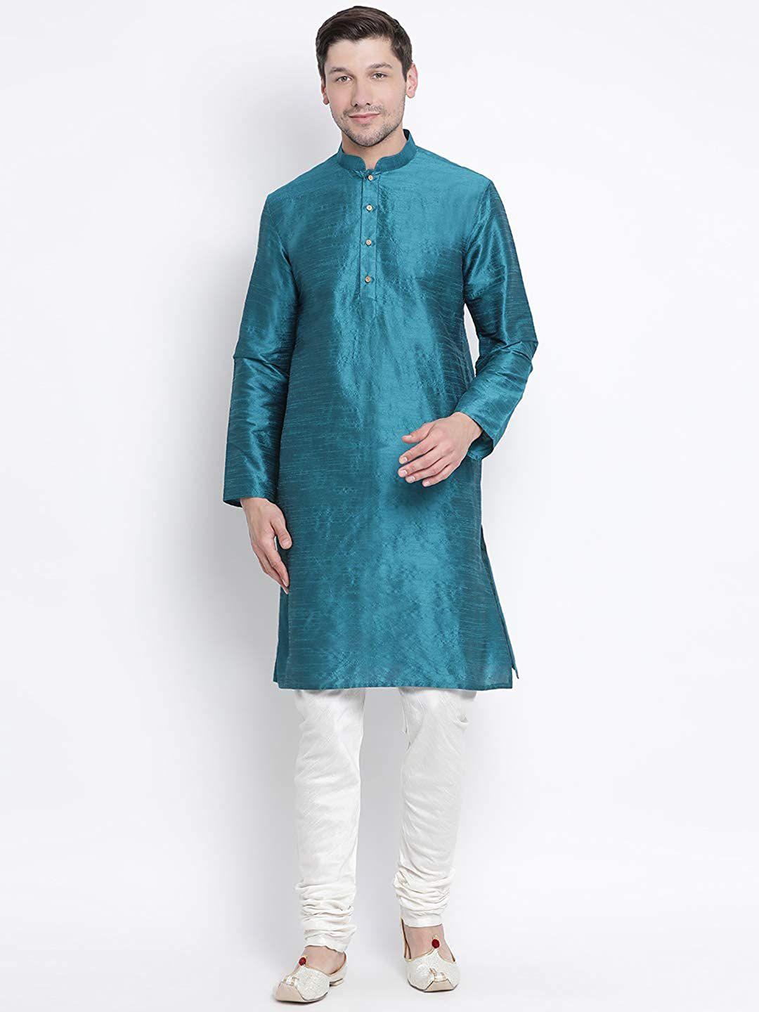 royal kurta men dupion silk kurta with churidar set