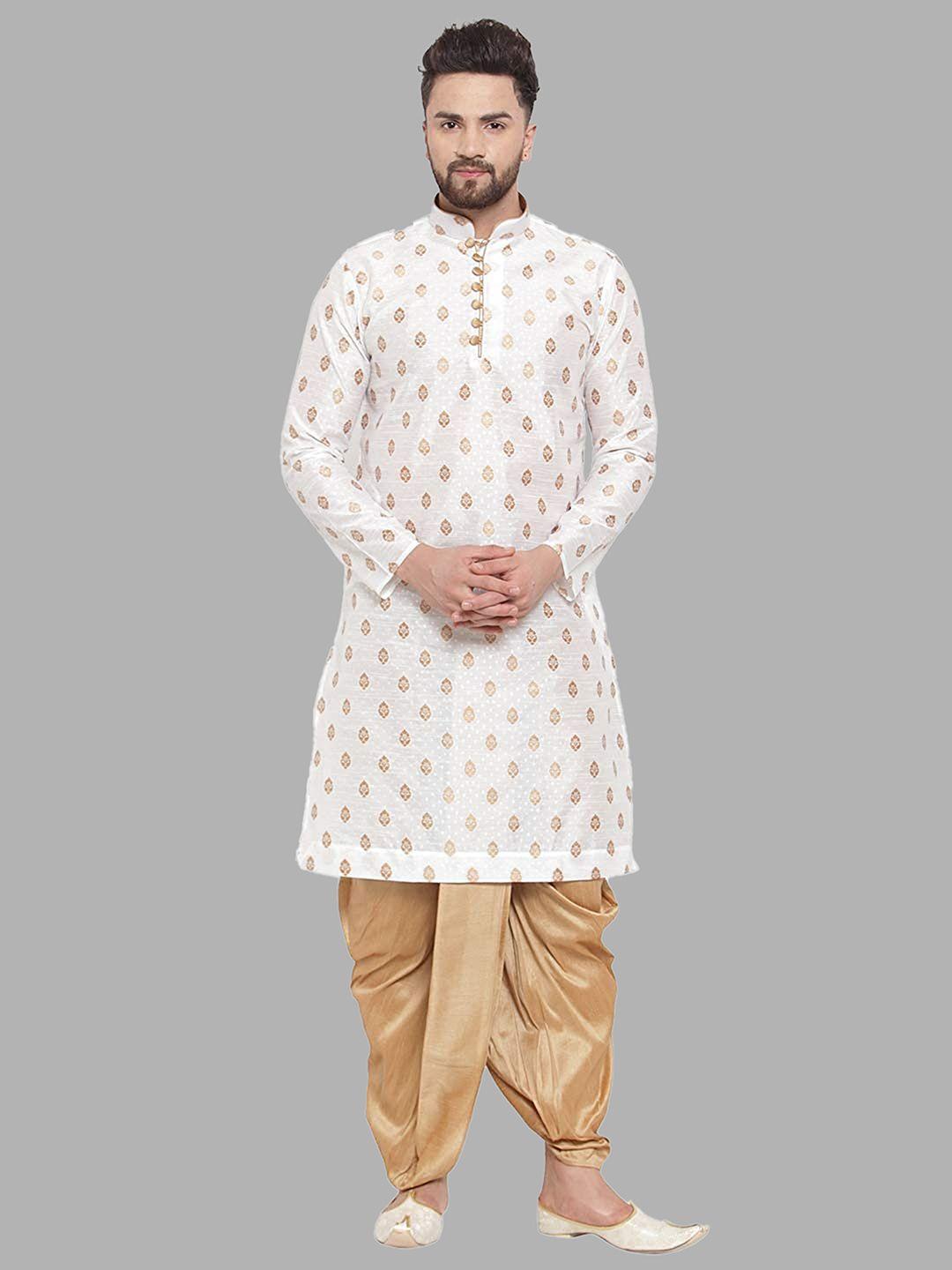 royal kurta men ethnic motif printed mandarin collar kurta with dhoti pants