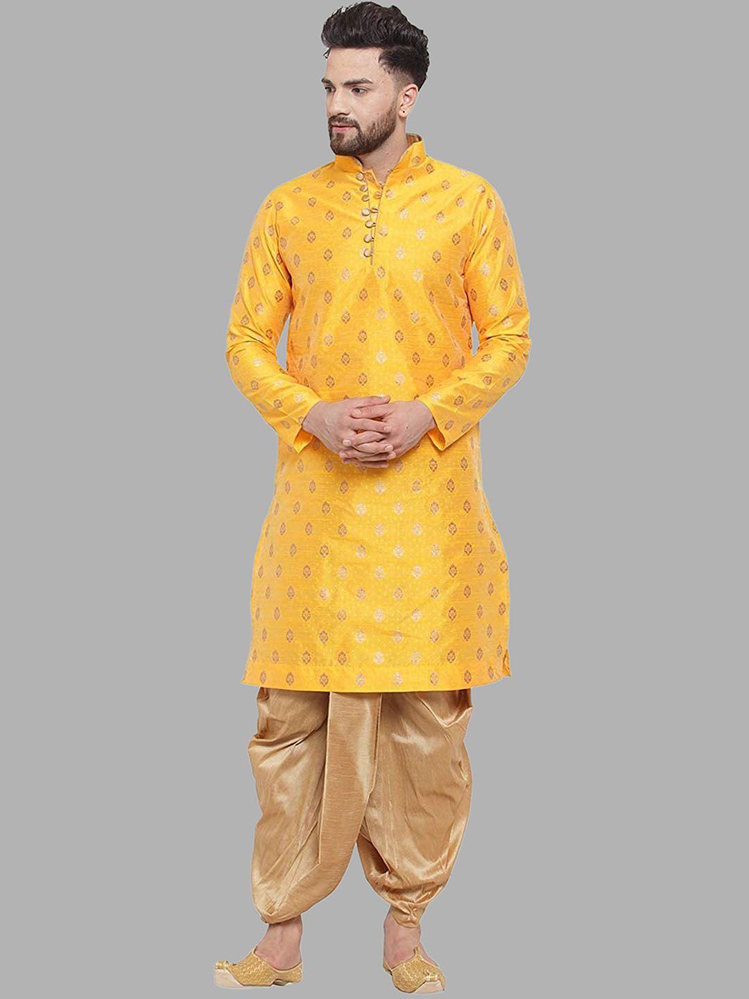 royal kurta men ethnic motif printed mandarin collar kurta with dhoti pants