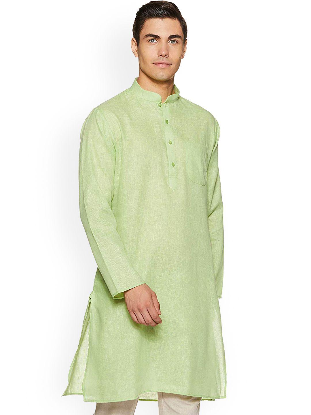 royal kurta men green solid cotton kurta